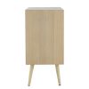 Cae 28 Inch Dresser Chest, 3 Drawers, Pine Wood, Rattan Panels, Brown