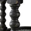 Jake 25 Inch 3 Tier Side Table, Fir Wood, 2 Woven Wicker Shelves, Black