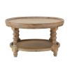 Jake 30 Inch Coffee Table, Fir Wood, Lower Tier Woven Wicker Shelf, Brown
