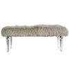 49 Inch Accent Bench, Faux Fur Seat, Clear Acrylic Legs, Smooth Rich Brown