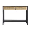 Dana 39 Inch Sofa Console Table, 2 Rattan Drawers, Black Finish, Brown