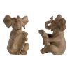 Ari Set of 2 Bookends, Reading Elephant Statuettes, Classic, Brown Resin