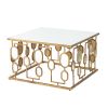 32 Inch Coffee Table, Mirror Top, Geometric Patterns, Iron, Modern, Gold