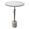 24 Inch Side Table, Aluminum Frame, Smooth Marble Top, Pedestal Base, White