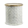 18, 16 Inch Accent Tables, Round, Mango Wood, Floral Cut Out, Brown, White