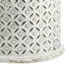 18, 16 Inch Accent Tables, Round, Mango Wood, Floral Cut Out, Brown, White
