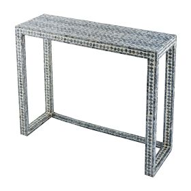 36 Inch Accent Console Table, Capiz Shell Inlay, Rectangular, Gray