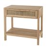 Tia 22 Inch Accent Side Table, Pine, Woven Rattan, 1 Drawer, Natural Brown