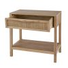 Tia 22 Inch Accent Side Table, Pine, Woven Rattan, 1 Drawer, Natural Brown
