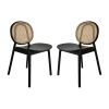 Ada 24 Inch Dining Chair, Cane Rattan Back, Beech Wood, Set of 2, Black