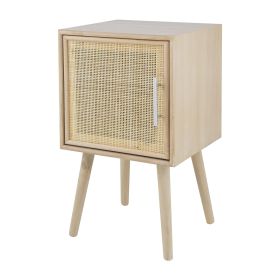 Oli 28 Inch Accent Cabinet Table, Rattan Door, Splayed Legs, Natural Brown