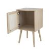 Oli 28 Inch Accent Cabinet Table, Rattan Door, Splayed Legs, Natural Brown