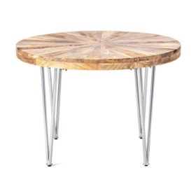 26 Inch Coffee Table, Modern, Mango Wood Top, Iron Legs, Silver, Brown