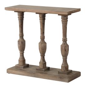 36 Inch Console Table, Fir Wood, Classical Turned Pedestal Base, Gray