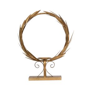 20 Inch Luxury Accent Candle Holder, Laurel Wreath, Metal Frame Gold Finish
