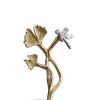 16 Inch Elegant Accent Table, 2 Tier Aluminum Cherry Blossom, Gold, Silver