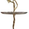 16 Inch Elegant Accent Table, 2 Tier Aluminum Cherry Blossom, Gold, Silver