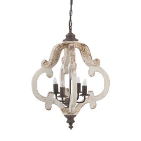 20 Inch 4 Light Wood Chandelier, Classic Candelabra Style, Vintage, White