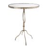 28 Inch Accent Side Table, Round Mirror Top, Metal Base, Rustic Gold Finish