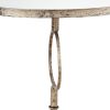 28 Inch Accent Side Table, Round Mirror Top, Metal Base, Rustic Gold Finish