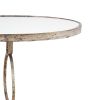 28 Inch Accent Side Table, Round Mirror Top, Metal Base, Rustic Gold Finish