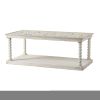 48 Inch Coffee Table, Rectangular, Glass Top, Scroll Design, Vintage White