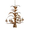 26 Inch 6 Light Chandelier, Iron, Cascading Leaves, Vintage, Classic, Gold