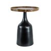 20, 17 Inch Side Table, Acacia Wood, Flared Pedestal Base, Aluminum, Black