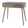 Pia 31 Inch Console Table, Pine Wood, 2 Drawer, Woven Rattan, Rustic Brown