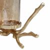 16 Inch 3 Pillar Candle Holder, Aluminum, Accented Frosted Glass, Gold
