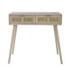 Pia 32 Inch Wood Console Table, 2 Drawers, Woven Rattan, Natural Brown
