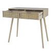 Pia 32 Inch Wood Console Table, 2 Drawers, Woven Rattan, Natural Brown