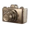6 Inch Decorative Camera Table Top Accent, Distressed Gold Finish Ceramic