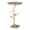 28 Inch Accent Table, Artful Branchlike Frame, Silver Bird Accents, Gold