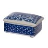 Set of 3 Decorative Boxes, White and Blue Porcelain Pottery, Floral Designs