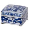 Set of 3 Decorative Boxes, White and Blue Porcelain Pottery, Floral Designs