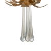 20 Inch Chandelier, Textured Leaves, Glass Clear Crystals, Modern, Gold