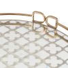 Sui 18 Inch Round Decorative Tray, Glass Bottom and Gold Geometric Frame