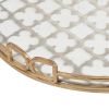 Sui 18 Inch Round Decorative Tray, Glass Bottom and Gold Geometric Frame