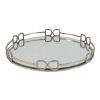 Sui 18 Inch Round Tray, Glass Bottom,  Silver Geometric Frame, Large