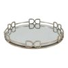 Sui 16 Inch Round Serving Tray, Mirrored Silver Geometric Frame, Medium