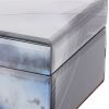 8, 6 Inch Modern Jewelry Box, Blue Silver Marble Effect, Glass and Stone