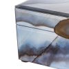 8, 6 Inch Modern Jewelry Box, Blue Silver Marble Effect, Glass and Stone