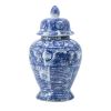 17 Inch Tall Ginger Jar, Abstract Design over Blue and White Porcelain
