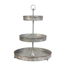 24 Inch Metal Decorative Stand, 3 Tiers with Round Trays, Gray