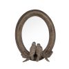 10 Inch Resin Oval Accent Table Mirror, Perched Birds, Dark Bronze