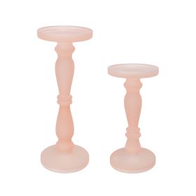 Qui 14, 11 Inch Candle Holders, Rose Pink Turned Pedestal Glass, Set of 2