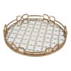 Sui 16 Inch Round Serving Tray, Glass Bottom and Gold Geometric Frame
