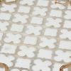 Sui 16 Inch Round Serving Tray, Glass Bottom and Gold Geometric Frame