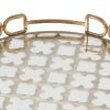 Sui 16 Inch Round Serving Tray, Glass Bottom and Gold Geometric Frame